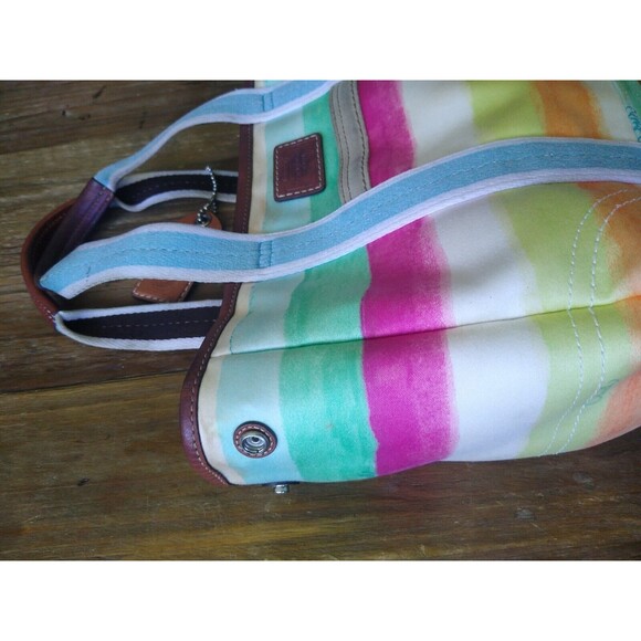 COACH #10025 WATERCOLOR STRIPED SMALL Designer Prepster Classic TOTE EUC 80s 90s - Picture 2 of 7